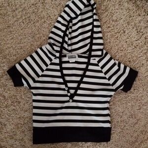 Y2K MD Black/White Stripe Cropped Hoodie Top
